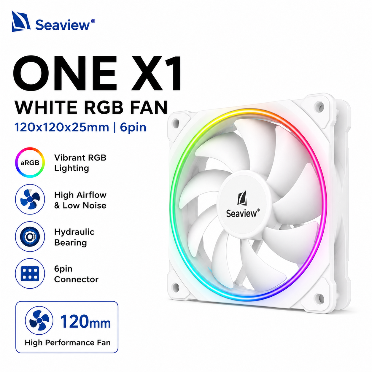 Seaview One X1 White RGB Fan 120x120x25 6pin (SEAVIEW-ONE-X1-WHITE)