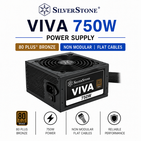SilverStone Viva 750W Power Supply 80Plus Bronze Non Modular Flat Cables (SST-VA750-B)