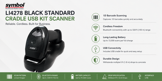 Symbol LI4278 Black Standard Cradle USB Kit Scanner (TED416G2400C16-S01)