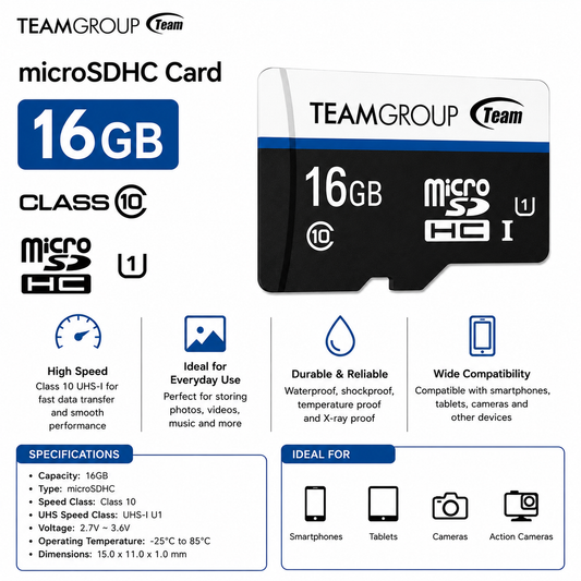 TEAM GROUP 16GB Class 10 Micro SD Card (T253X2128G0C101)