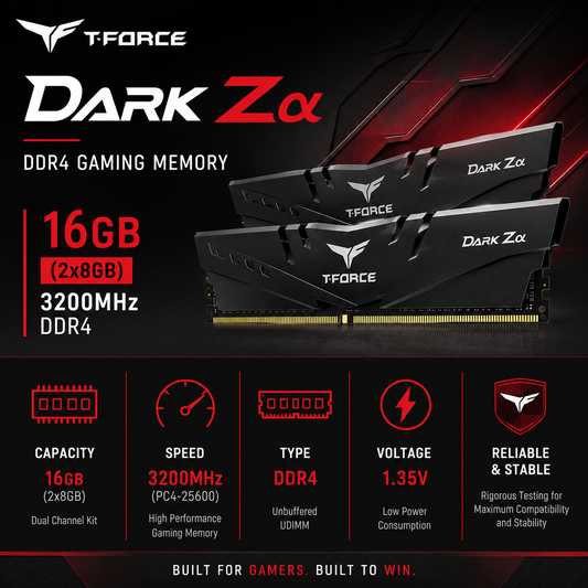 TEAM T-FORCE DARK Zα 16gb (2x8gb) 3200MHz DDR4 GAMING MEMORY (TDZAD416G3600HC18JDC01)