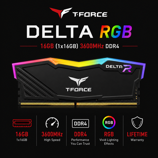 TEAM T-FORCE DELTA RGB 16gb (1x16gb) 3600MHz DDR4 - black (TF4D416G3600HC18J01)