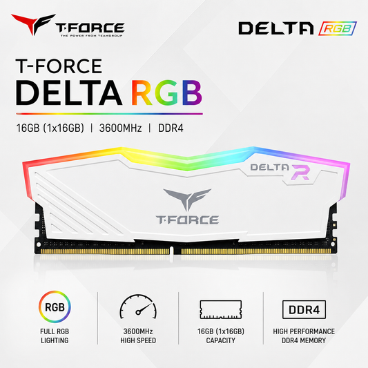 TEAM T-FORCE DELTA RGB 16gb (1x16gb) 3600MHz DDR4 - white (TF3D416G3200HC16CDC01)