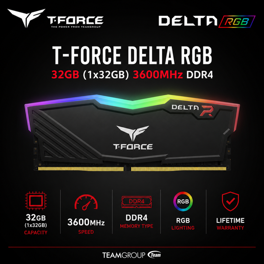TEAM T-FORCE DELTA RGB 32gb (1x32gb) 3600MHz DDR4 - black (TF4D432G3600HC18J01)