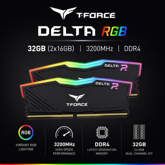 TEAM T-FORCE DELTA RGB 32gb (2x16gb) 3200MHz DDR4 - black (TF4D432G3200HC16FDC01)