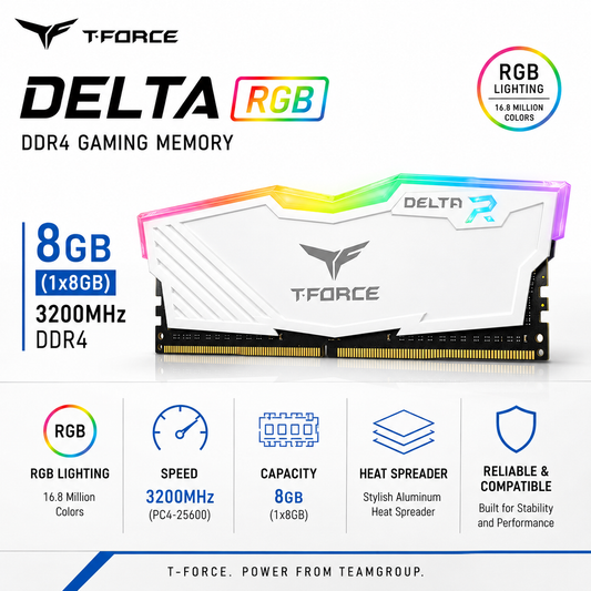 TEAM T-FORCE DELTA RGB 8gb (1x8gb) 3200MHz DDR4 - white (TF3D48G3600HC18J01)