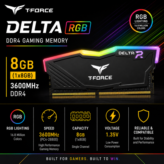 TEAM T-FORCE DELTA RGB 8gb (1x8gb) 3600MHz DDR4 - black (TF4D48G3600HC18J01)