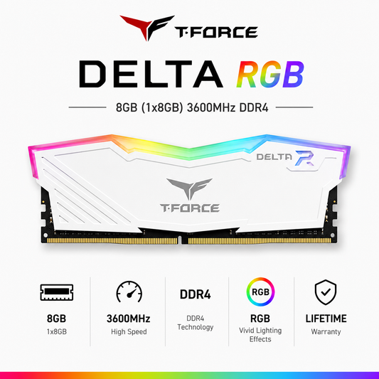 TEAM T-FORCE DELTA RGB 8gb (1x8gb) 3600MHz DDR4 - white (TF9D416G3200HC16F01)