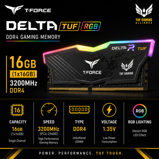TEAM T-FORCE DELTA TUF RGB 16gb (1x16gb) 3200MHz DDR4 - black (TF9D416G3200HC16CDC01)
