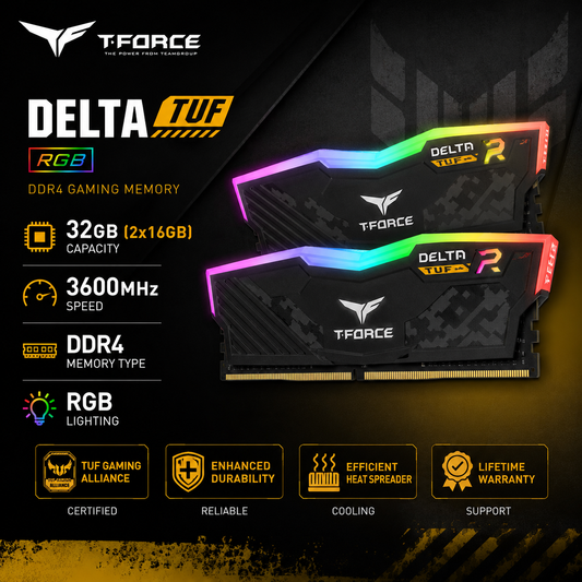 TEAM T-FORCE DELTA TUF RGB 32gb (2x16gb) 3600MHz DDR4 - black (TF9D48G3200HC16C01)
