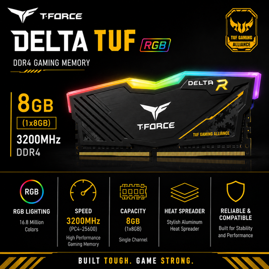 TEAM T-FORCE DELTA TUF RGB 8gb (1x8gb) 3200MHz DDR4 - black (TLTYD416G3200HC16F01)