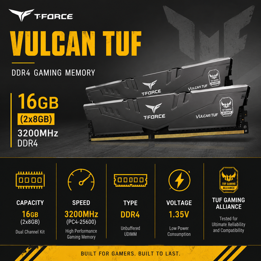 TEAM T-FORCE VULCAN TUF 16gb (2x8gb) 3200MHz DDR4 (TLTYD416G3600HC18JDC01)