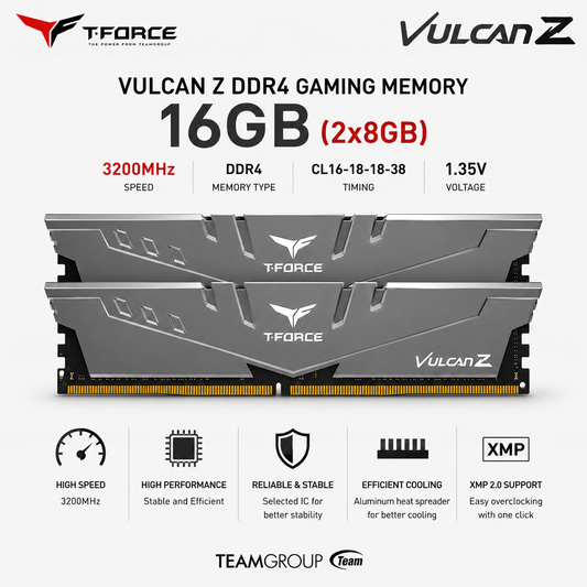 TEAM T-FORCE VULCAN Z 16gb (2x8gb) 3200MHz DDR4 GRAY (TLZRD416G3200HC16CDC01)