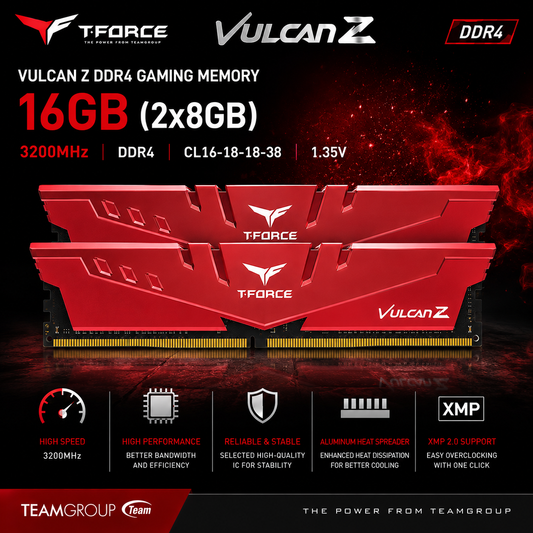 TEAM T-FORCE VULCAN Z 16gb (2x8gb) 3200MHz DDR4 RED (TLZGD48G3200HC16C01)