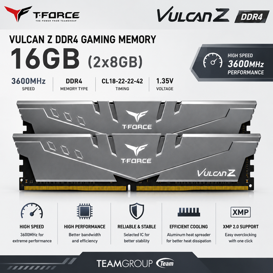 TEAM T-FORCE VULCAN Z 16gb (2x8gb) 3600MHz DDR4 GRAY (TLZRD416G3600HC18JDC01)