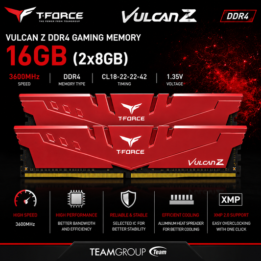 TEAM T-FORCE VULCAN Z 16gb (2x8gb) 3600MHz DDR4 RED (TLZGD432G3200HC16FDC01)