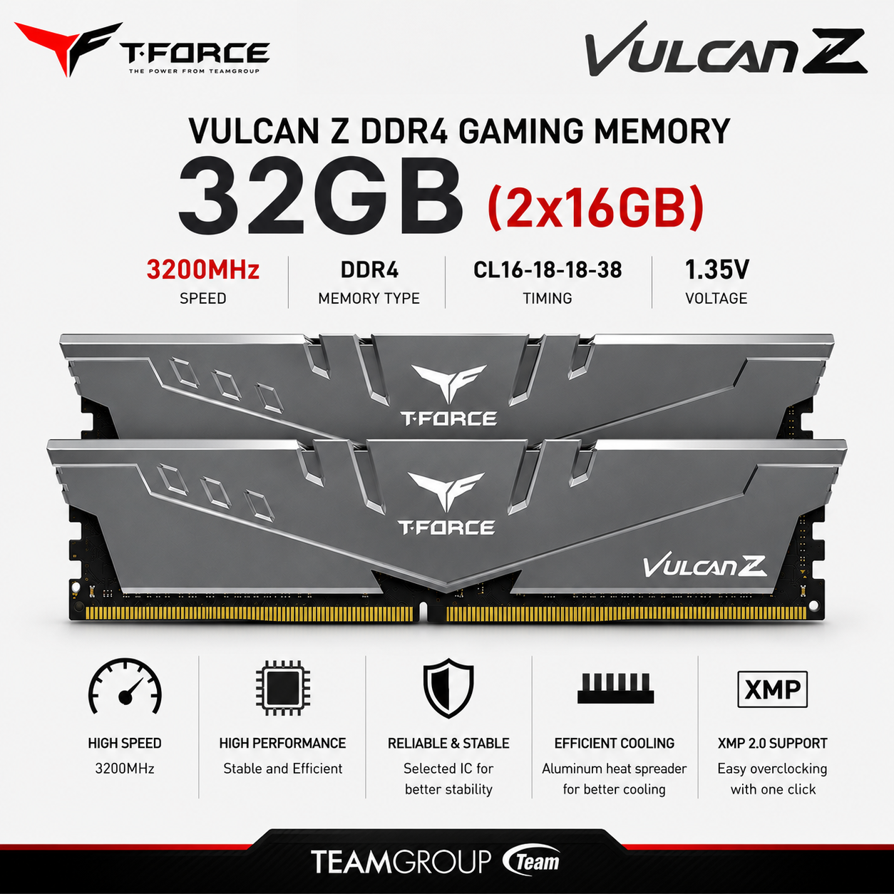 TEAM T-FORCE VULCAN Z 32gb (2x16gb) 3200MHz DDR4 (TLZGD432G3600HC18JDC01)