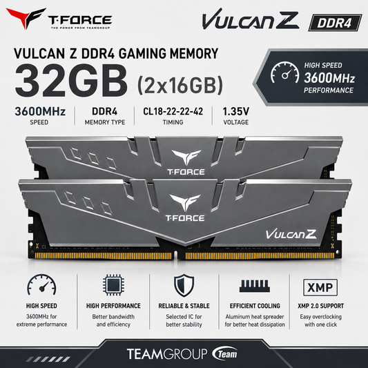 TEAM T-FORCE VULCAN Z 32gb (2x16gb) 3600MHz DDR4 GRAY (TLZRD432G3600HC18JDC01)