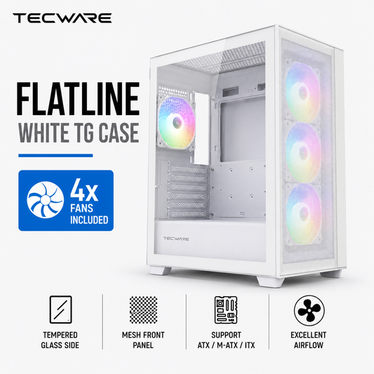 TECWARE Flatline White TG Case - 4x Fans Included (TWCA-FLOWM-BK)