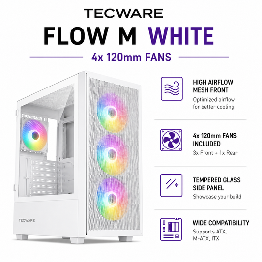 TECWARE Flow M White - 4x 120mm fans (TWCA-FORGE-MO-BK)
