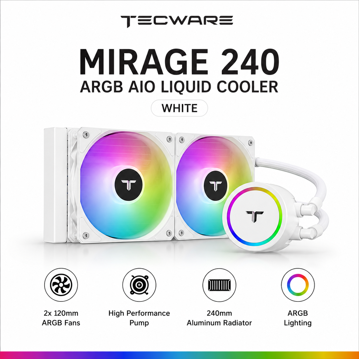 TECWARE Mirage 240 ARGB AIO Liquid Cooler - White (TEC-MIR-360-ARGB-BL)