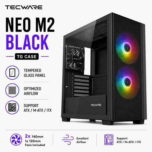 TECWARE Neo M2 Black TG Case 2x 140mm / 1x 120mm Fans Included (TWCA-NEO-M2-WH)