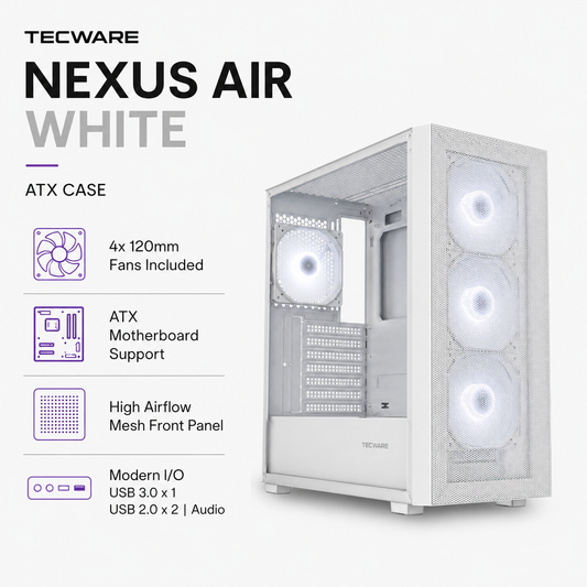 TECWARE Nexus Air White ATX - 4x 120mm fans (TEC-OMNI-P12-3P-WH)