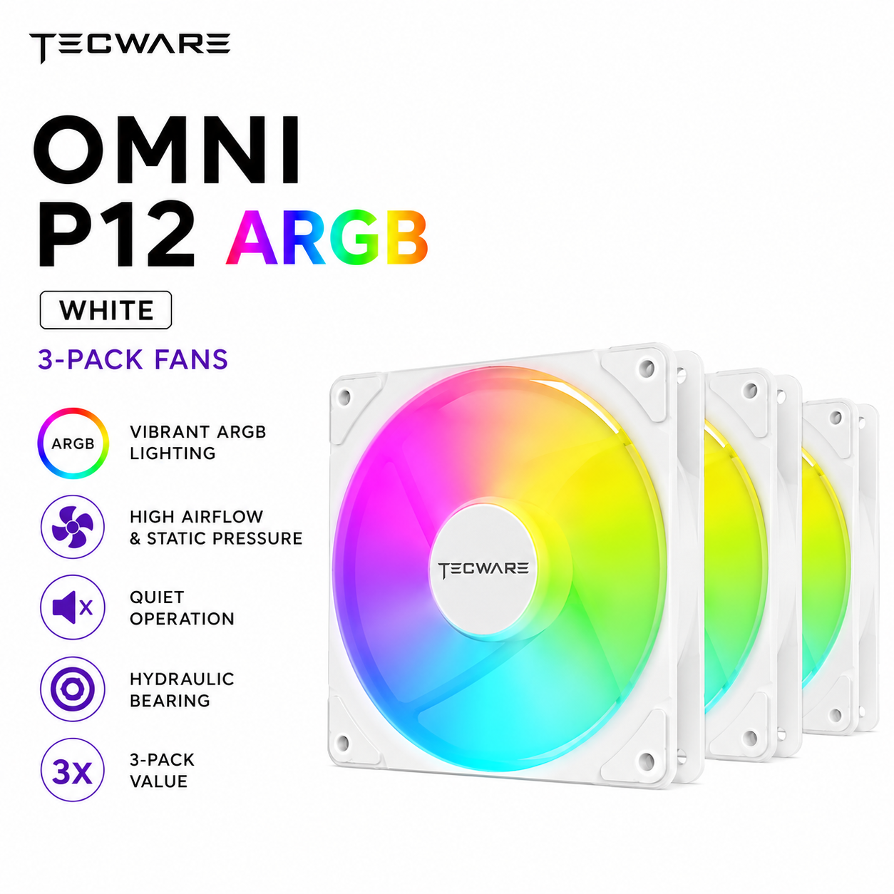 TECWARE Omni P12 ARGB White 3-pack fans (TEC-OMNI-P12-3P-WH)