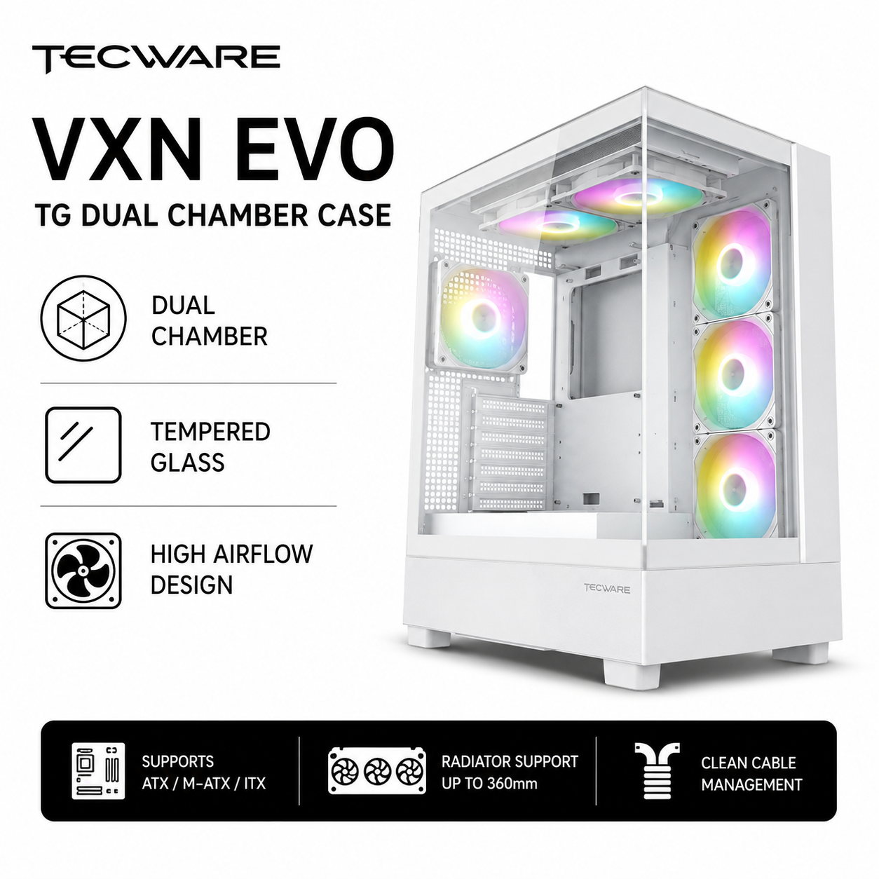 TECWARE VXN EVO TG DUAL CHAMBER CASE WHITE (TWCA-VXN-EVO-WH)