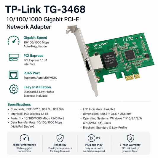 TP-Link LAN Card TG-3468 10/100/1000 Gigabit PCI-E Network Adapter (TG-3468)