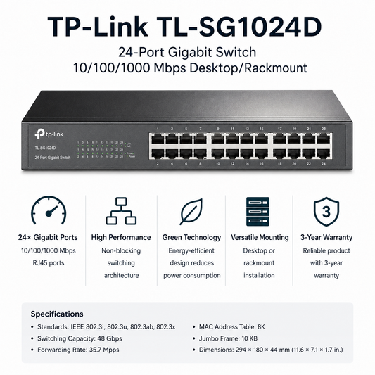 TP-Link TL-SG1024D 24-port Switch Hub 10/100/1000 Desktop/Rackmount (TL-SG1024D)