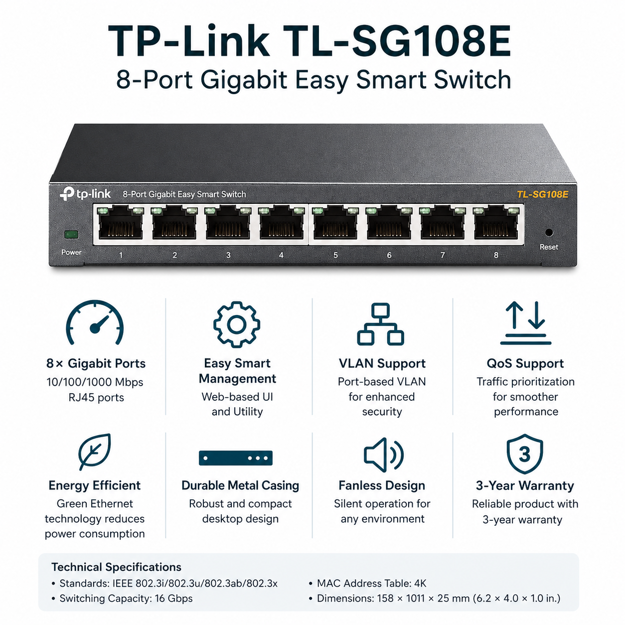 TP-Link TL-SG108E 8-port Gigabit Easy Smart Switch Hub