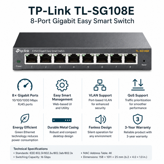 TP-Link TL-SG108E 8-port Gigabit Easy Smart Switch Hub