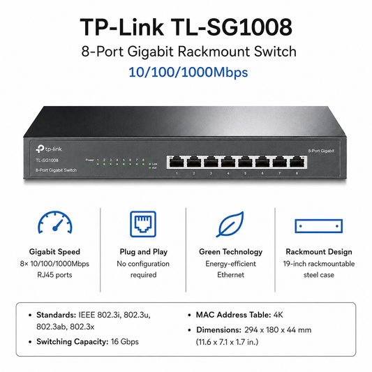 TP-Link TLSG1008 8-port Switch Hub 10/100/1000M Rackmount (TL-SG1008)