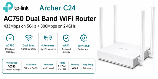 TPLink AC750 Archer C24 Dual Band WiFi Router (ARCHER-C24)