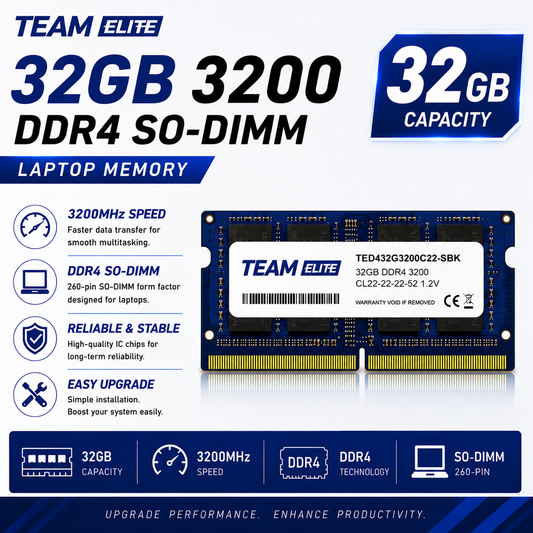 Team Elite 32GB 3200 DDR4 SO-DIMM Laptop Memory (TED3L4G1600C11-S01)