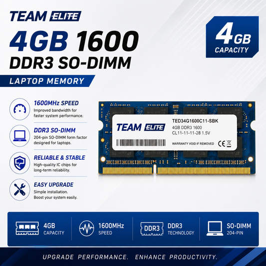 Team Elite 4GB 1600 DDR3 SO-DIMM Laptop Memory (TED44G2400C16-S01)