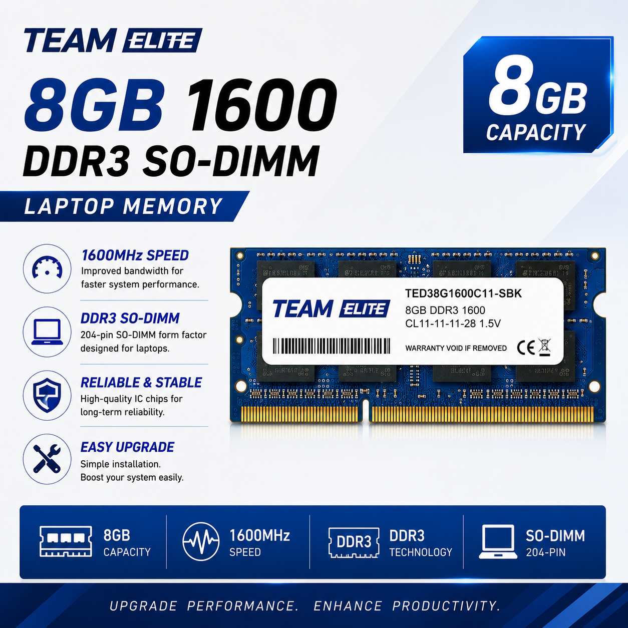 Team Elite 8GB 1600 DDR3 SO-DIMM Laptop Memory (TED48G3200C2201)