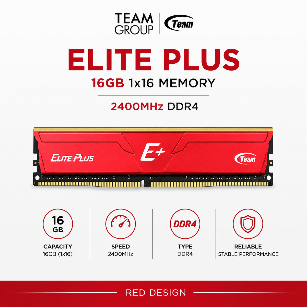 Team Elite Plus 16gb 1x16 Memory 2400mhz Ddr4 Red (TPD416G2666HC1901)