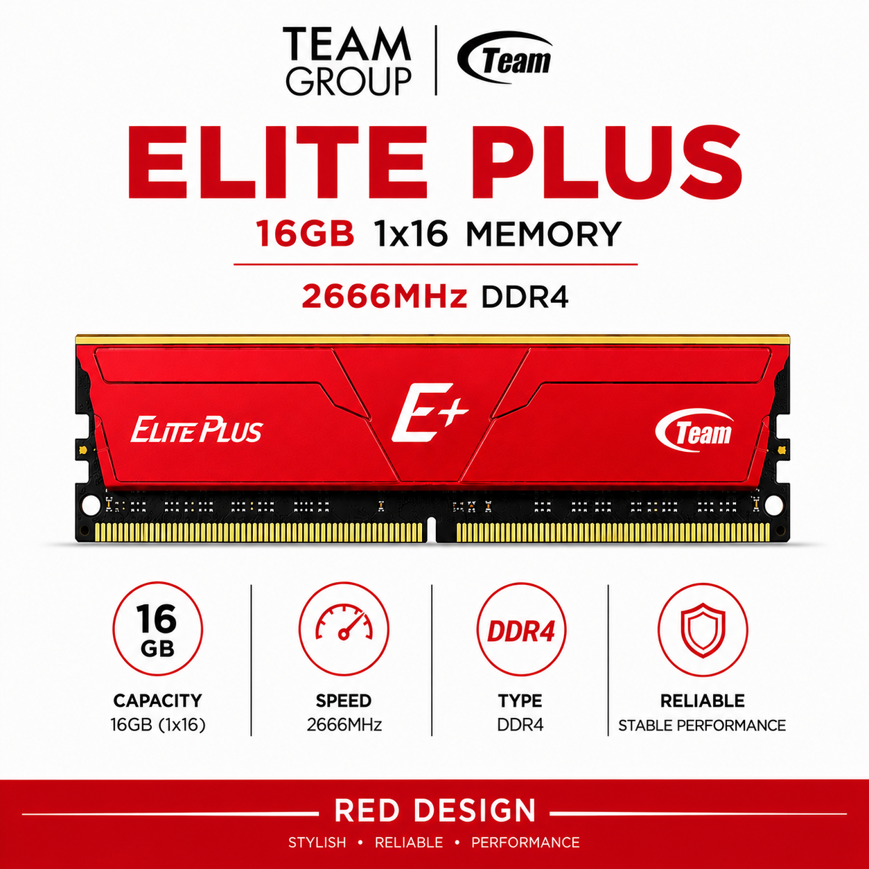 Team Elite Plus 16gb 1x16 Memory 2666mhz Ddr4 Red (TPD416G3200HC2201)