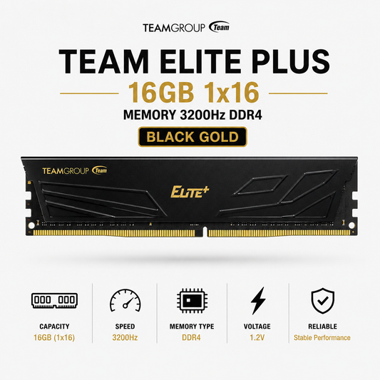 Team Elite Plus 16gb 1x16 Memory 3200hz Ddr4 Black Gold (TPRD416G3200HC2201)
