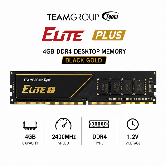 Team Elite Plus 4gb 1x4 Memory 2400mhz Ddr4 Black Gold (TPRD44G2400HC1601)