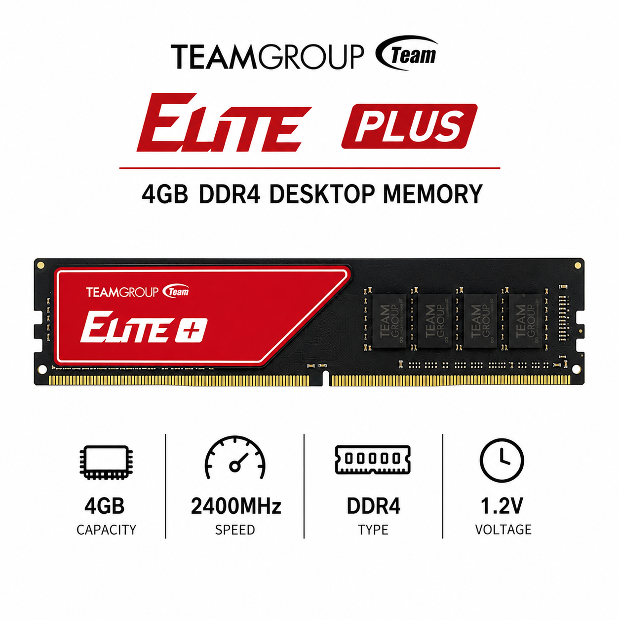 Team Elite Plus 4gb 1x4 Memory 2400mhz Ddr4 Red (TPD44G2666HC1901)