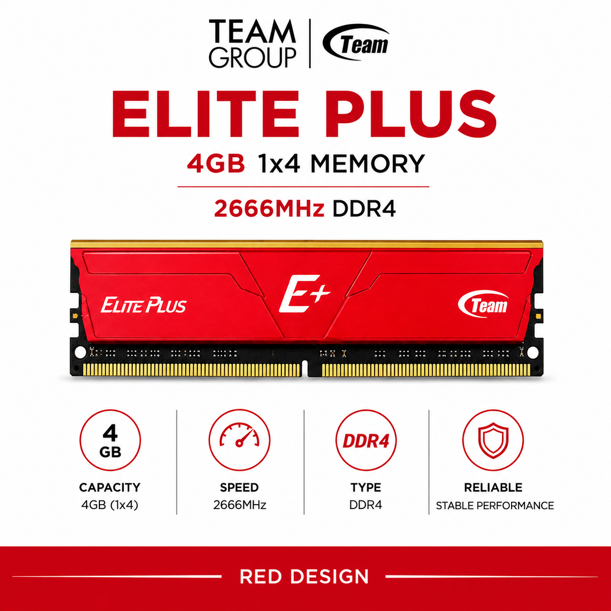 Team Elite Plus 4gb 1x4 Memory 2666mhz Ddr4 Red (TPD48G2400HC1601)