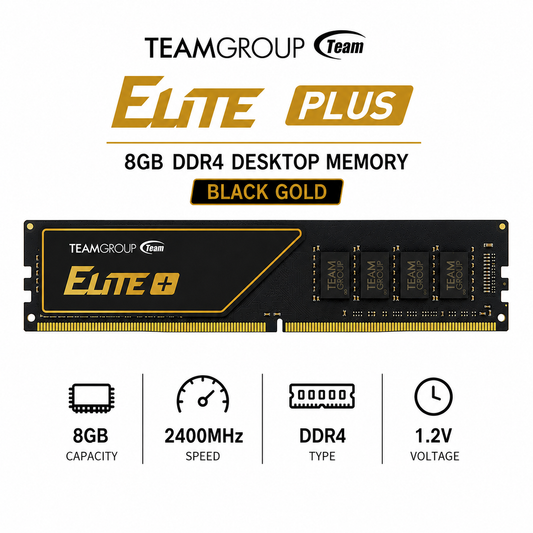 Team Elite Plus 8gb 1x8 Memory 2400mhz Ddr4 Black Gold (TPRD48G2400HC1601)