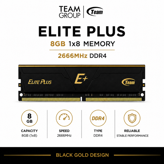 Team Elite Plus 8gb 1x8 Memory 2666mhz Ddr4 Black Gold (TPRD48G2666HC1901)