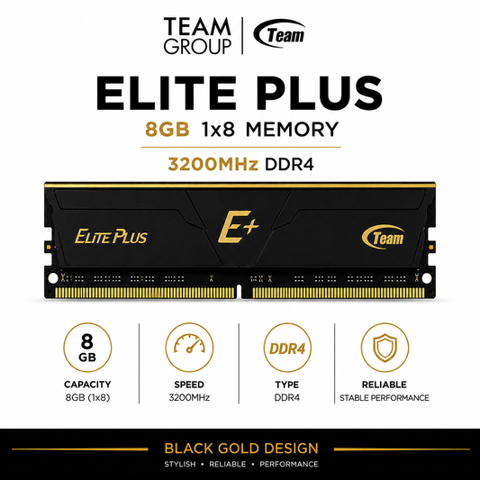 Team Elite Plus 8gb 1x8 Memory 3200mhz Ddr4 Black Gold (TPRD48G3200HC2201)