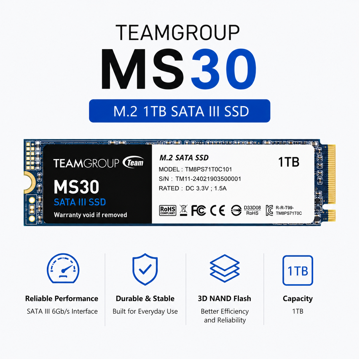 Team Group MS30 M.2 1TB Sata III SSD (TM8PS7256G0C101)