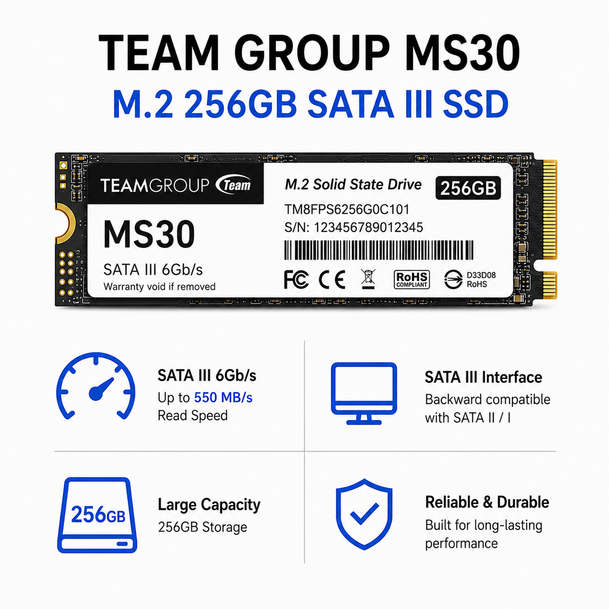 Team Group MS30 M.2 256GB Sata III SSD (TM8PS7512G0C101)