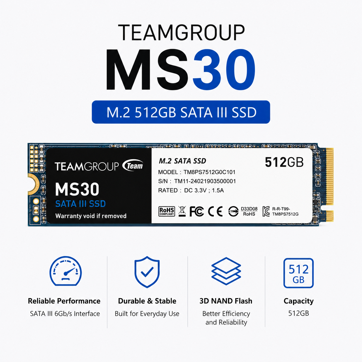 Team Group MS30 M.2 512GB Sata III SSD (T253X7004T0C101)